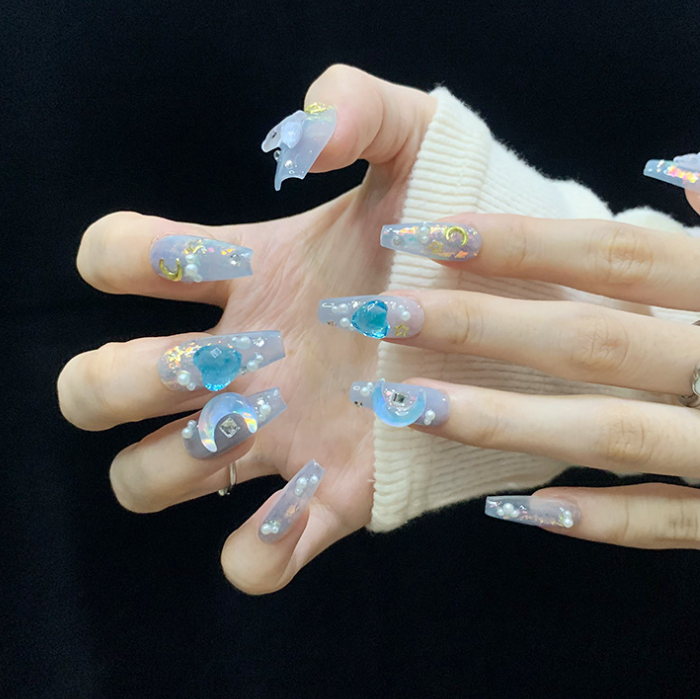 Summer Blue Ice Nail Art - 3D Love Ocean Design