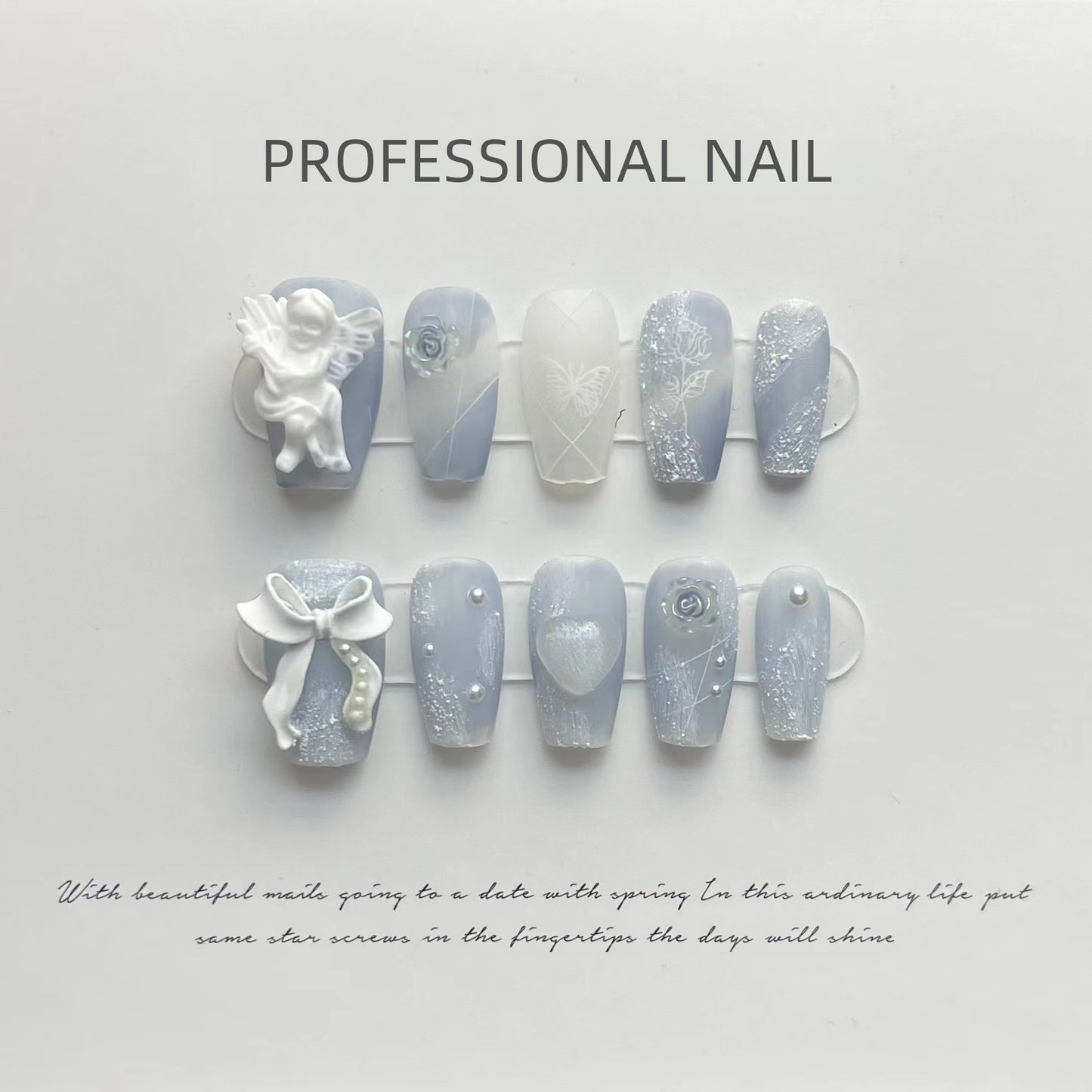 Smog Blue Plaster Angel Rose Fake Nails