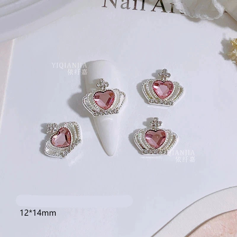 Pink Valentine's Day Nail Art Jewelry - Diamond Studded Peach Heart Butterfly