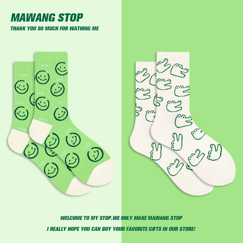 Green Smiley Crocodile Socks