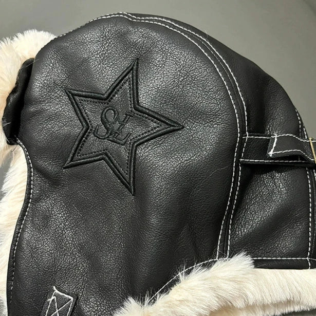 Embroidered Pentagram Flight Cap Trendy Ear Protection for Riders