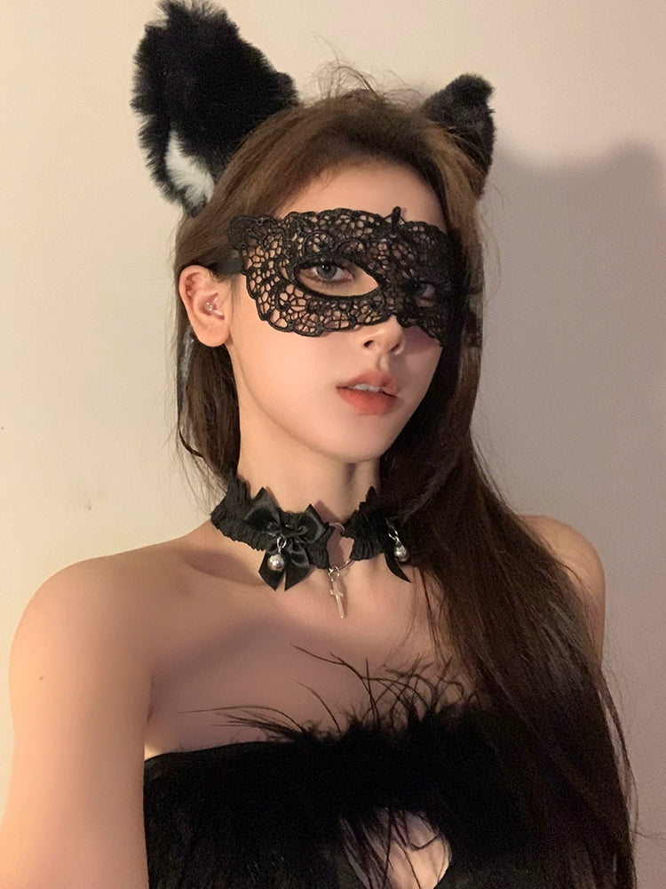 Masquerade Black Lace Bunny Ear Headband