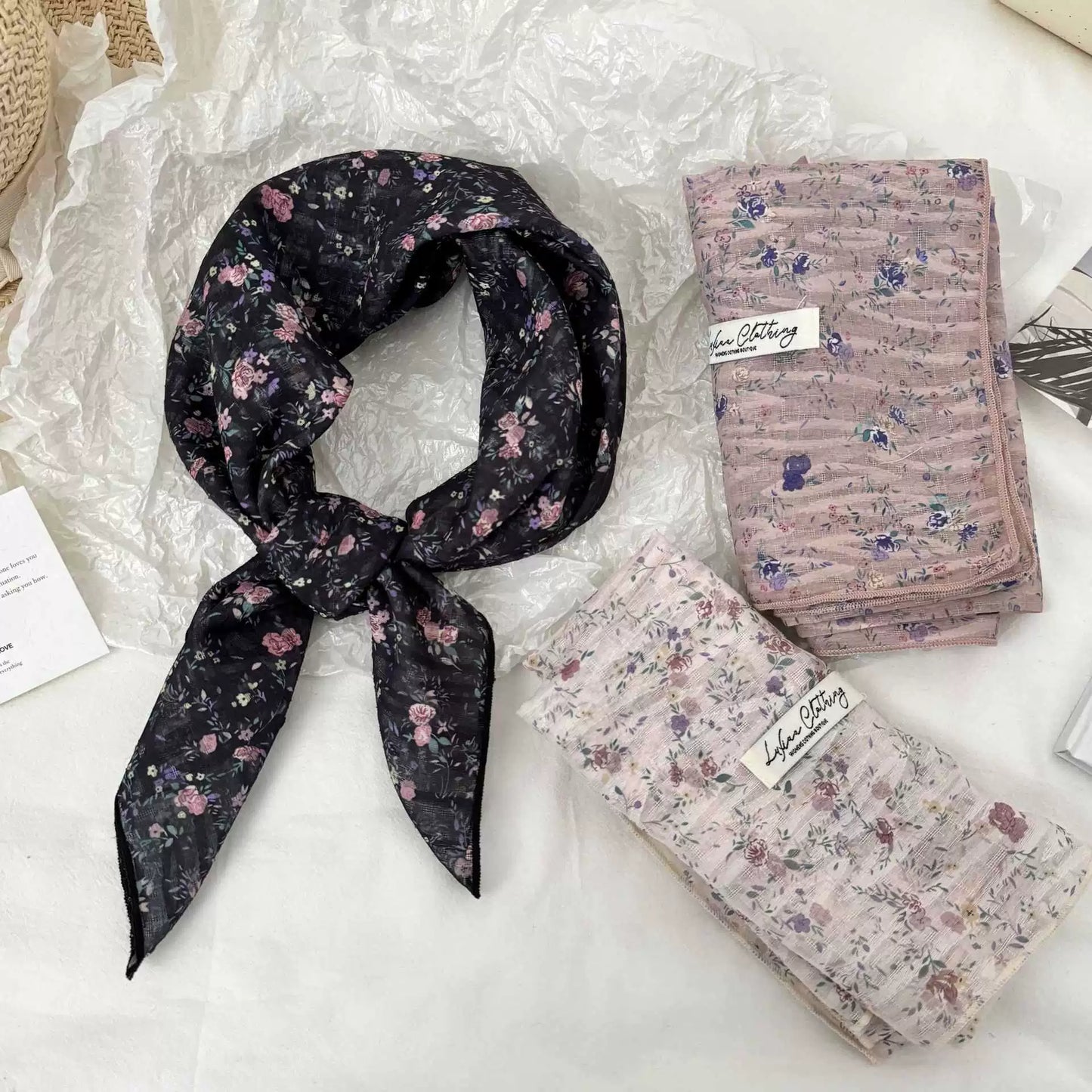Vintage Floral Cotton and Linen Scarf