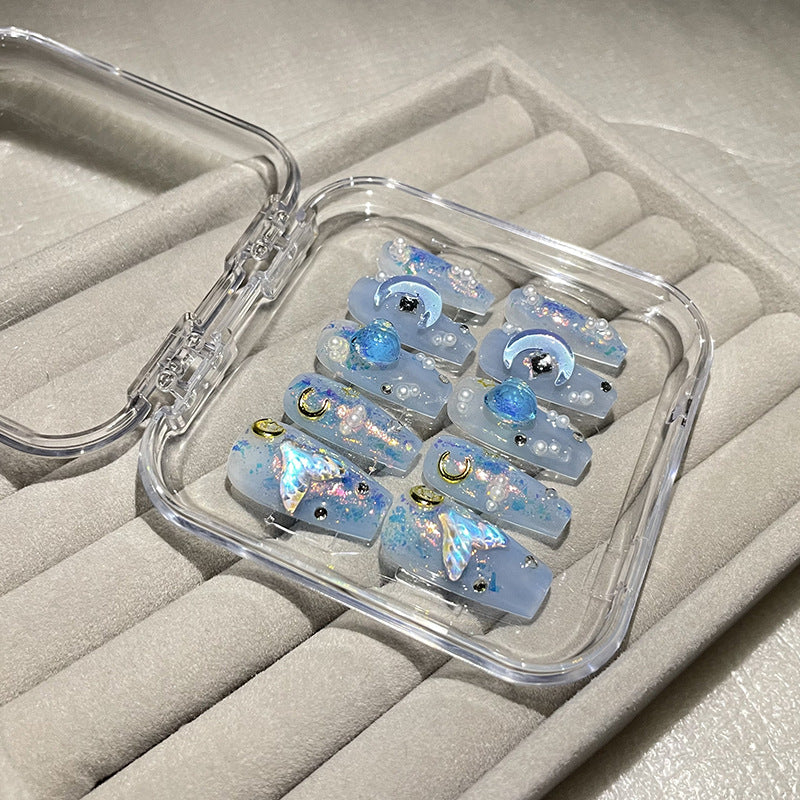 Summer Blue Ice Nail Art - 3D Love Ocean Design