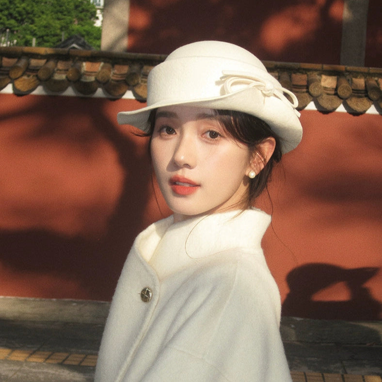Full Wool Bow Top Hat for Girls