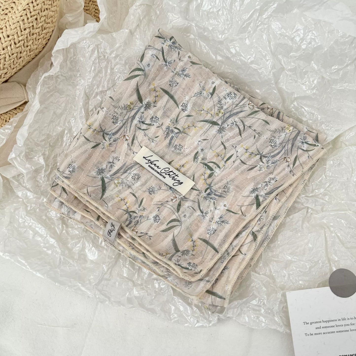 Vintage Floral Cotton and Linen Scarf
