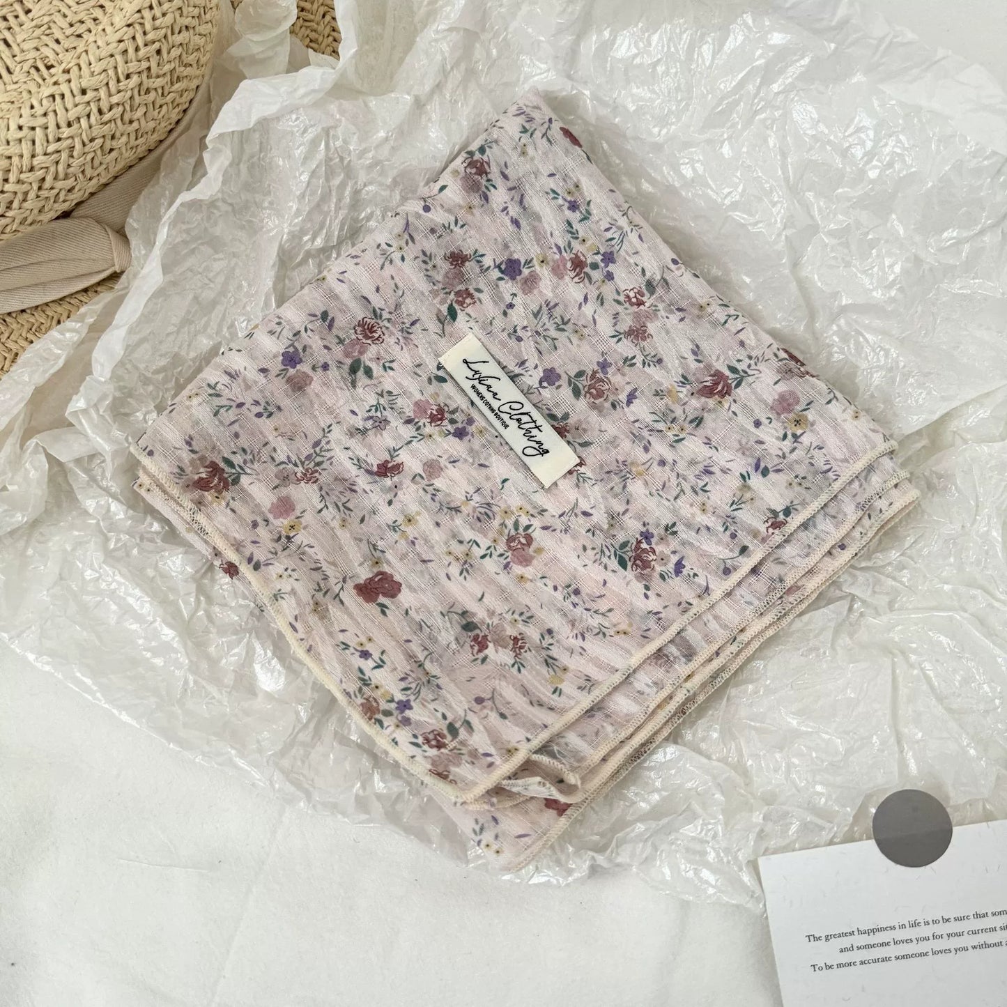 Vintage Floral Cotton and Linen Scarf