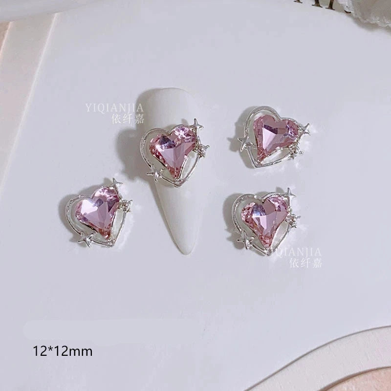 Pink Valentine's Day Nail Art Jewelry - Diamond Studded Peach Heart Butterfly