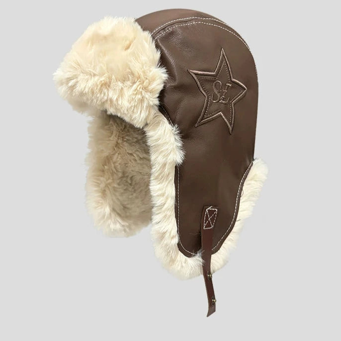 Embroidered Pentagram Flight Cap Trendy Ear Protection for Riders