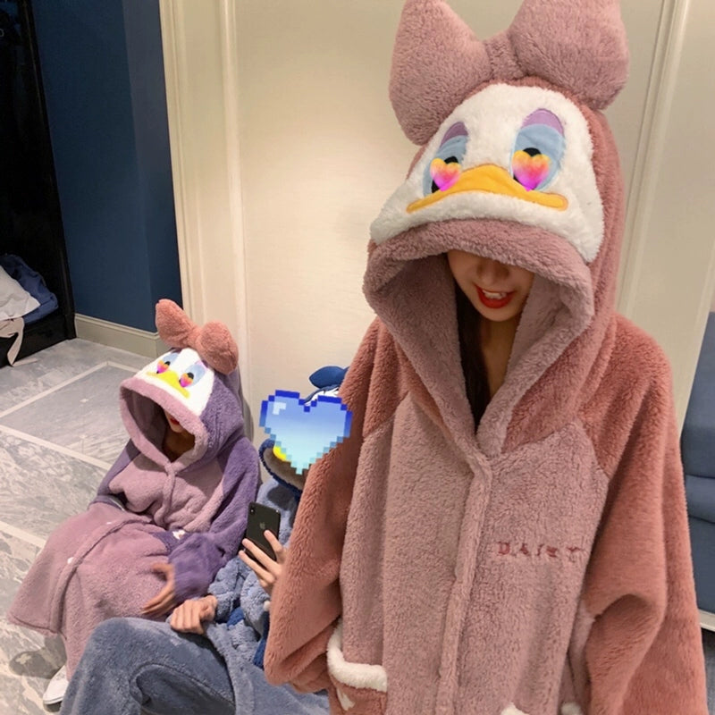 Cartoon Couple Pajamas Winter Plush Duck Loungewear Set