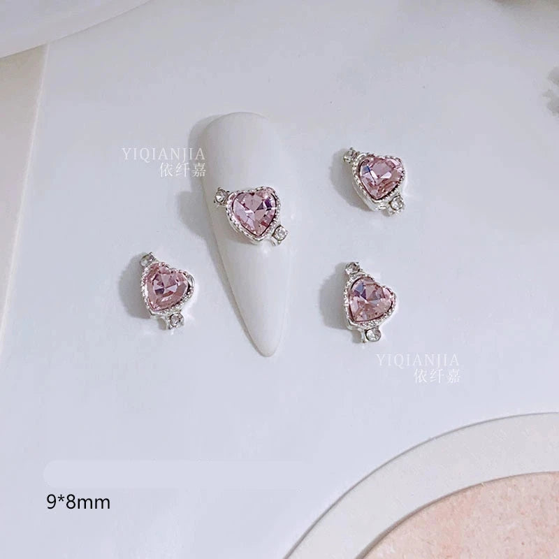 Pink Valentine's Day Nail Art Jewelry - Diamond Studded Peach Heart Butterfly