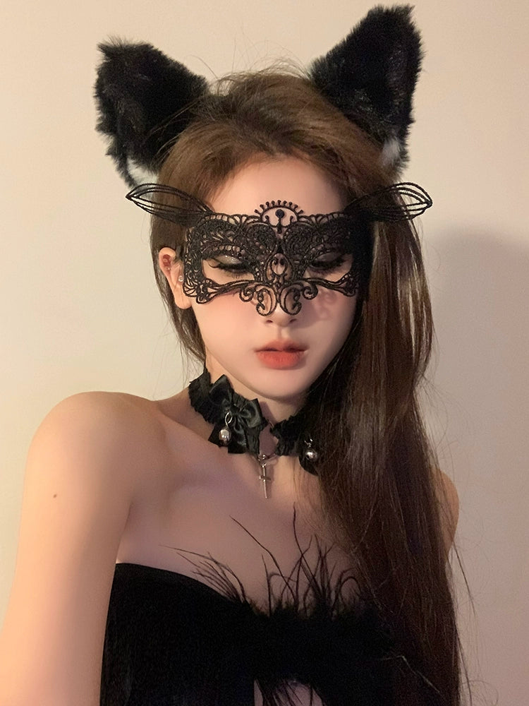 Masquerade Black Lace Bunny Ear Headband