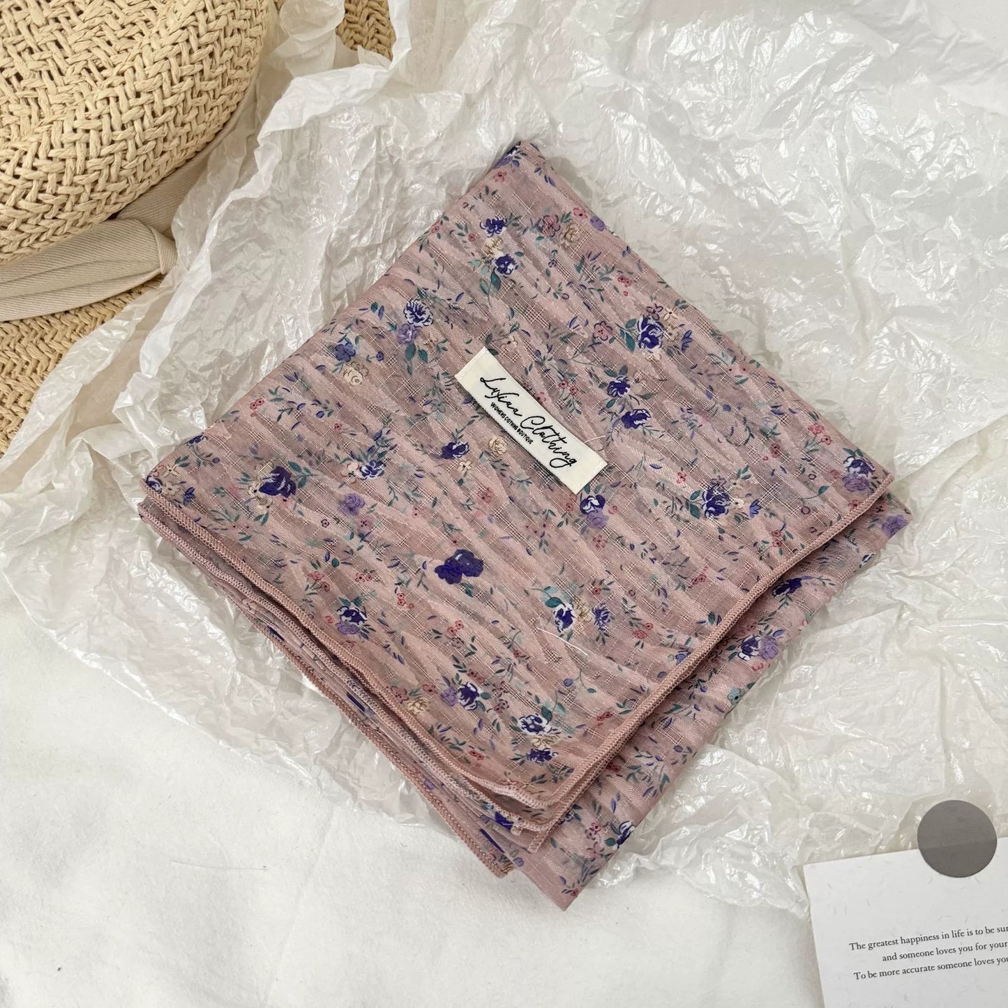 Vintage Floral Cotton and Linen Scarf