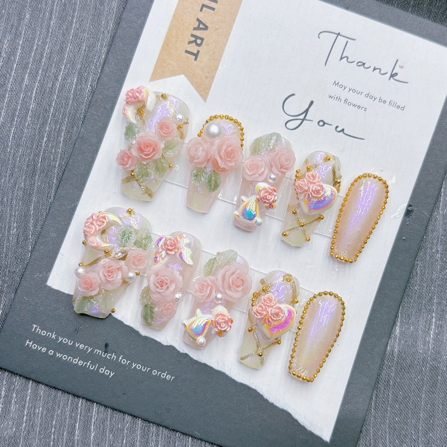 Aurora Nude Ice Hand-Worn Nail Art - Pink Carved Heavy Industry Design