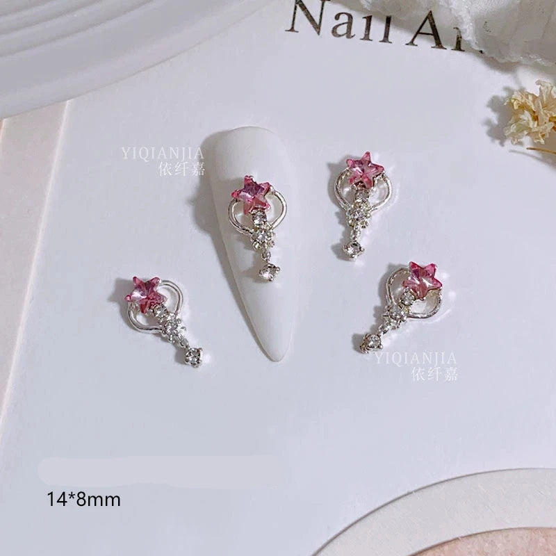 Pink Valentine's Day Nail Art Jewelry - Diamond Studded Peach Heart Butterfly
