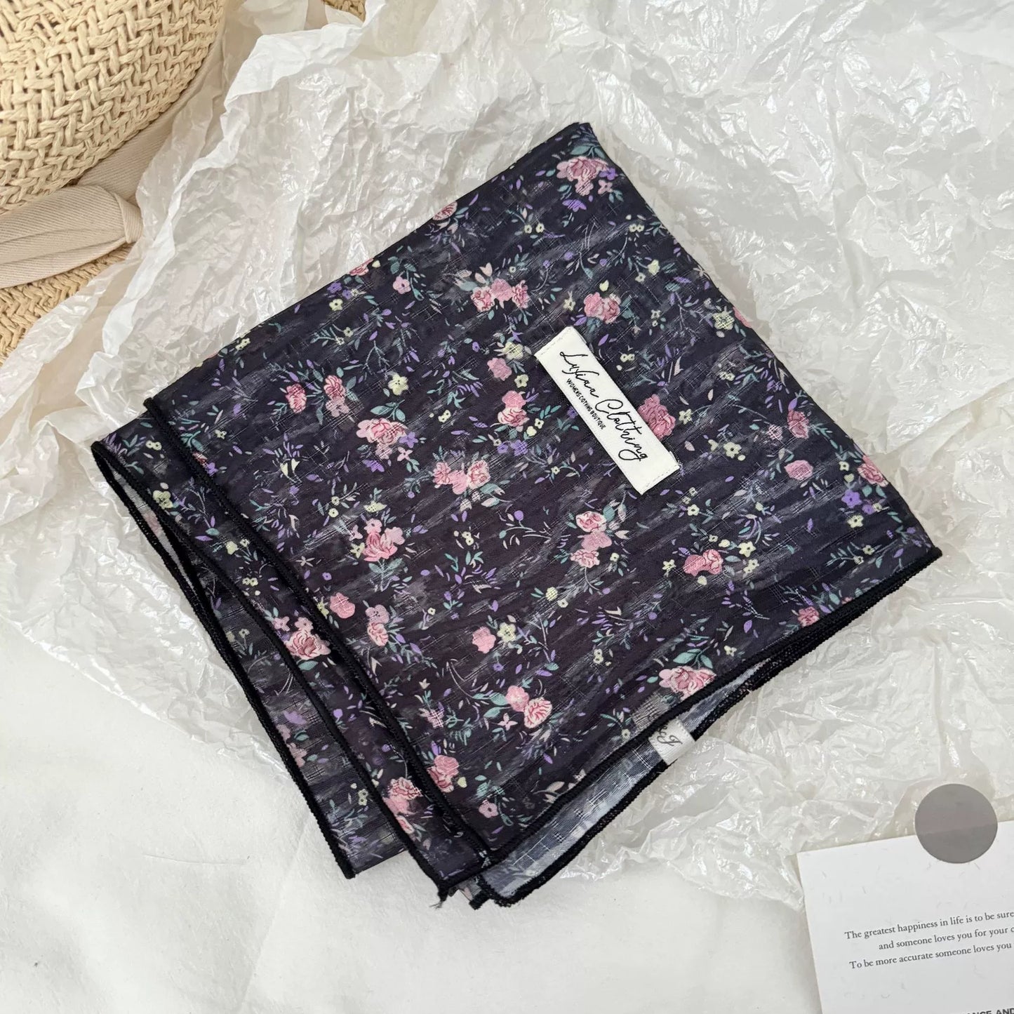Vintage Floral Cotton and Linen Scarf