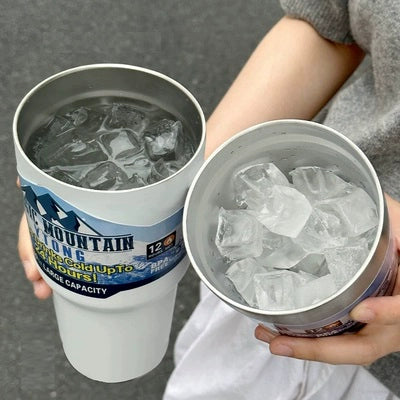 Large Capacity Female Straw Thermos Cup - 304 Stainless Steel
