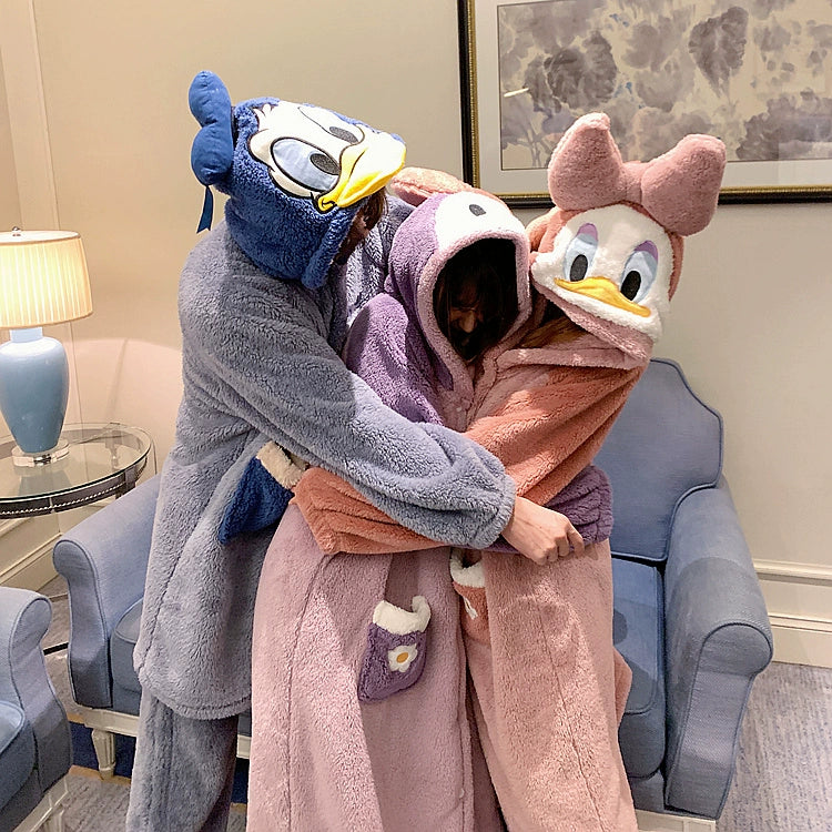 Cartoon Couple Pajamas Winter Plush Duck Loungewear Set