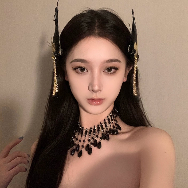 Black Feather Angel Wings Hair Clip