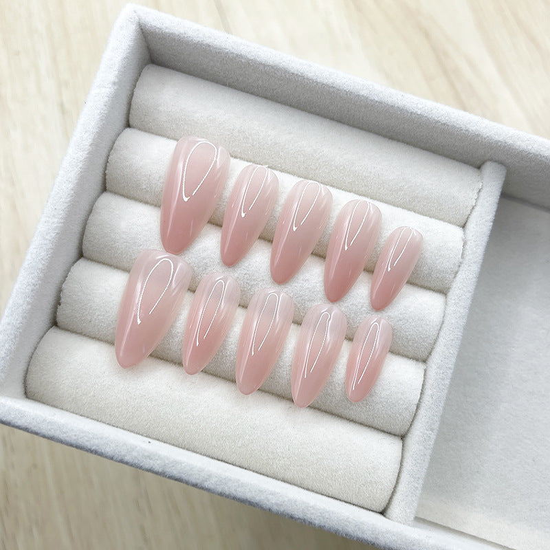 Handmade Glitter Oval Nail Art - Blush Gradient Pink Nail Patches