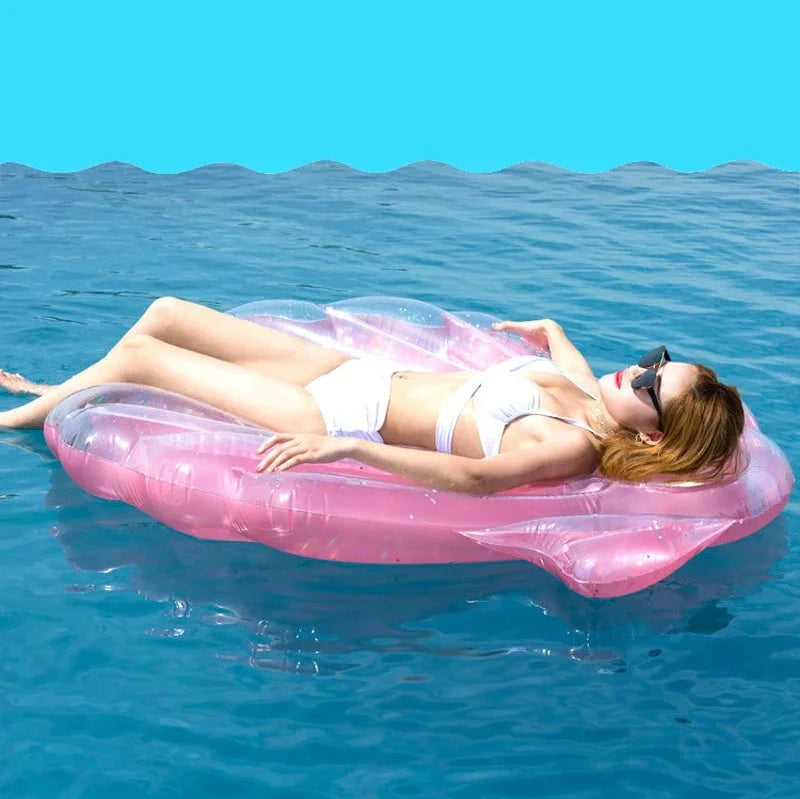 Inflatable Pink Scallop Shell Floating Bed - Seaside Photo Prop