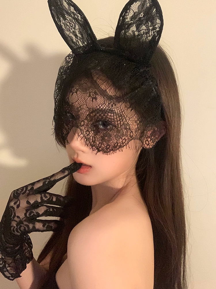 Masquerade Black Lace Bunny Ear Headband
