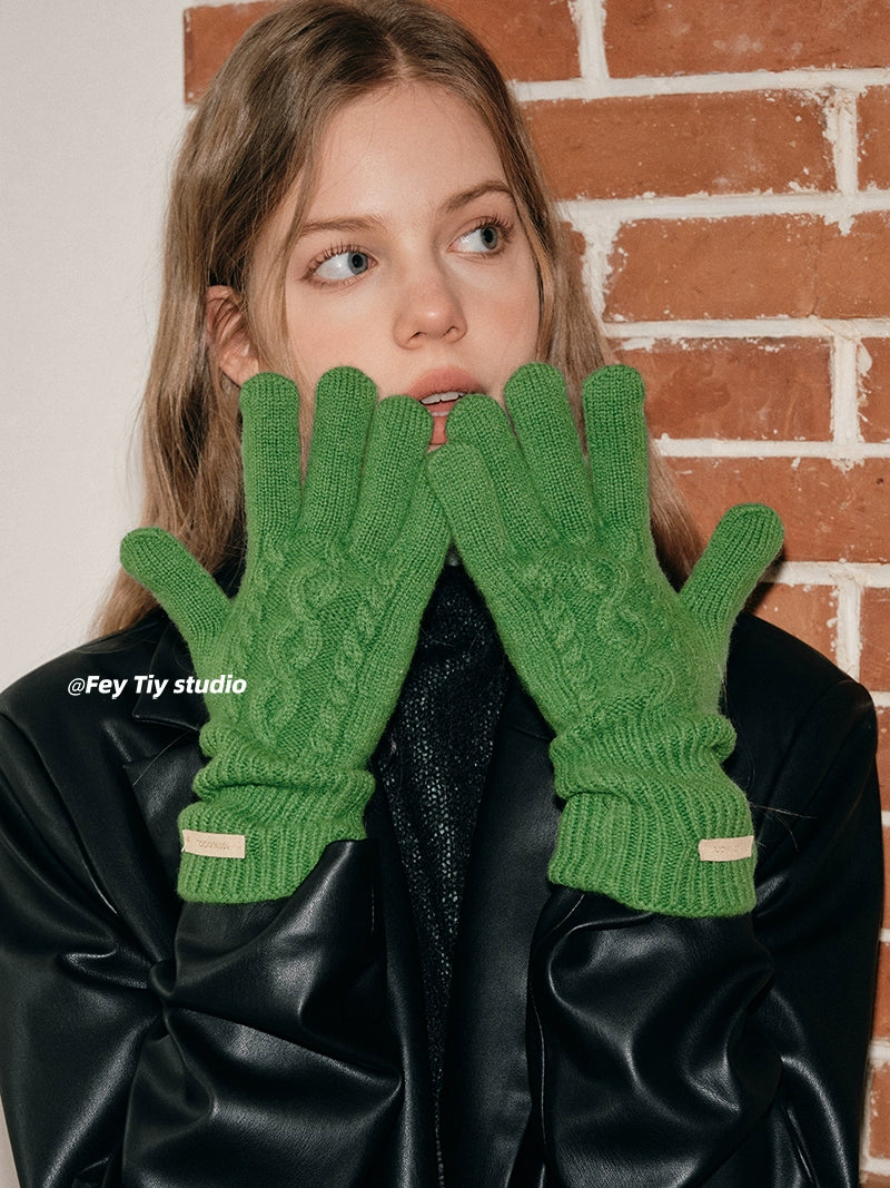 100% Australian Wool Retro Knitted Cable Gloves