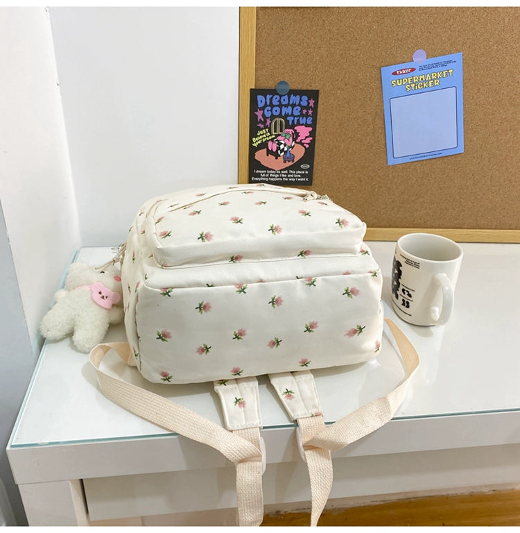 Trendy Lightweight Small Backpack - Fresh Floral Design for Students