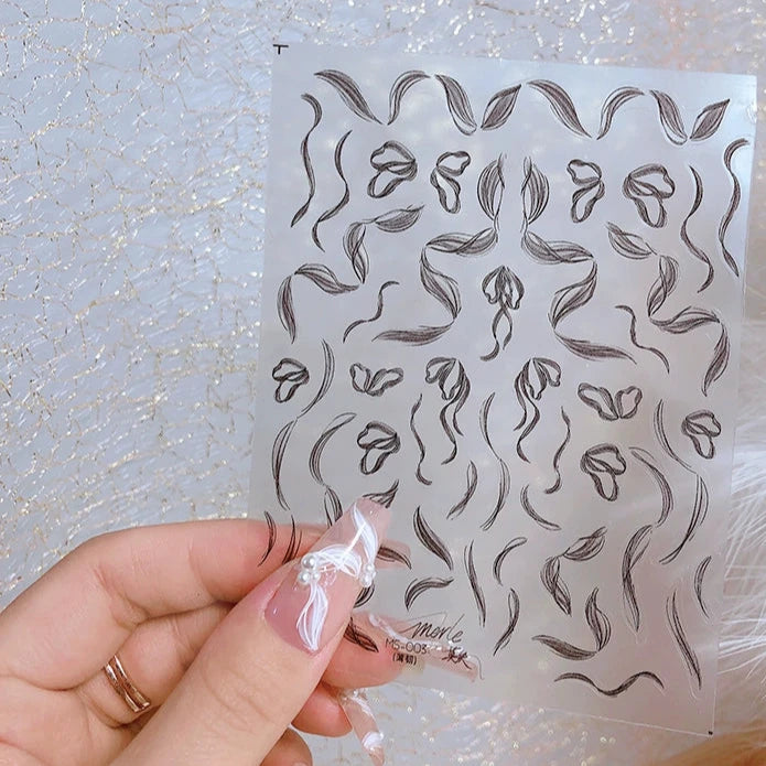 Ballet Streamer Nail Art Sticker - Black and White Camellia Design
