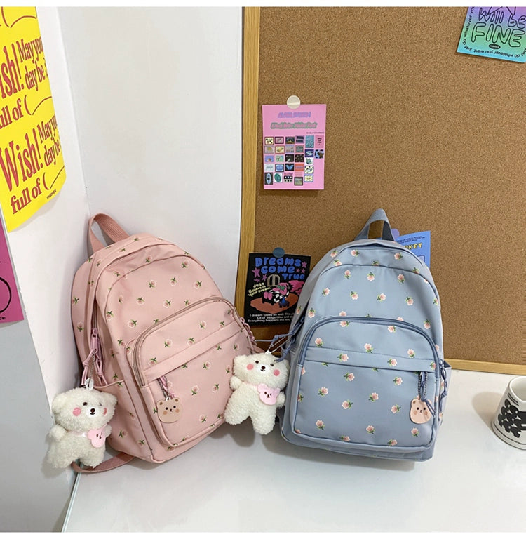 Trendy Lightweight Small Backpack - Fresh Floral Design for Students