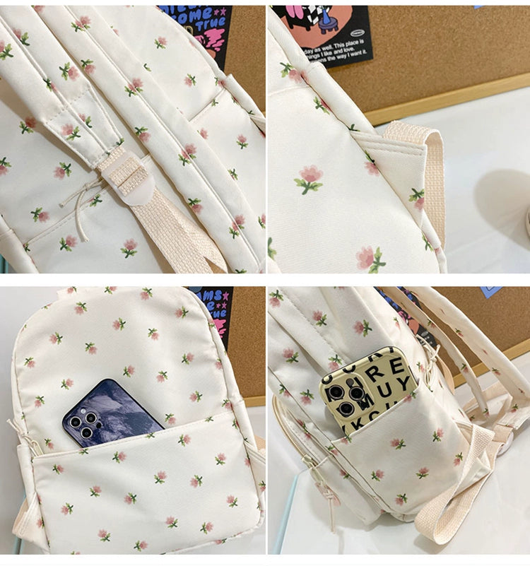 Trendy Lightweight Small Backpack - Fresh Floral Design for Students