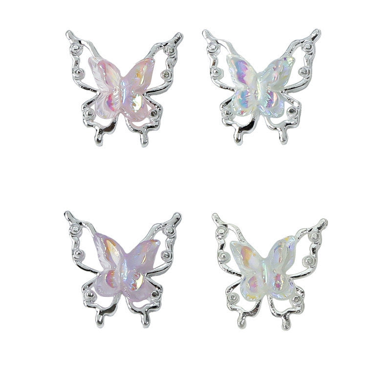 Hollow Butterfly Silver Nail Jewelry - Double Layer Aurora Design
