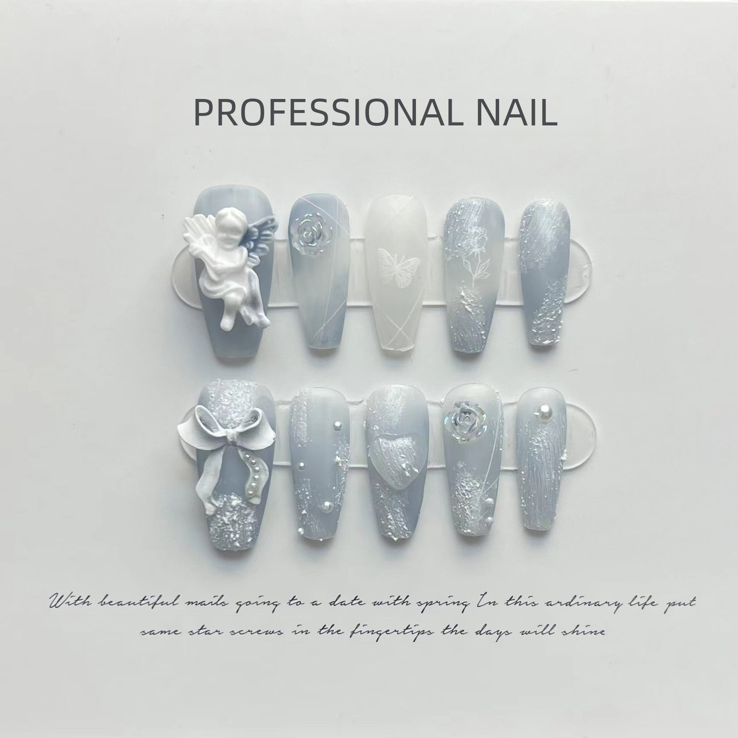 Smog Blue Plaster Angel Rose Fake Nails