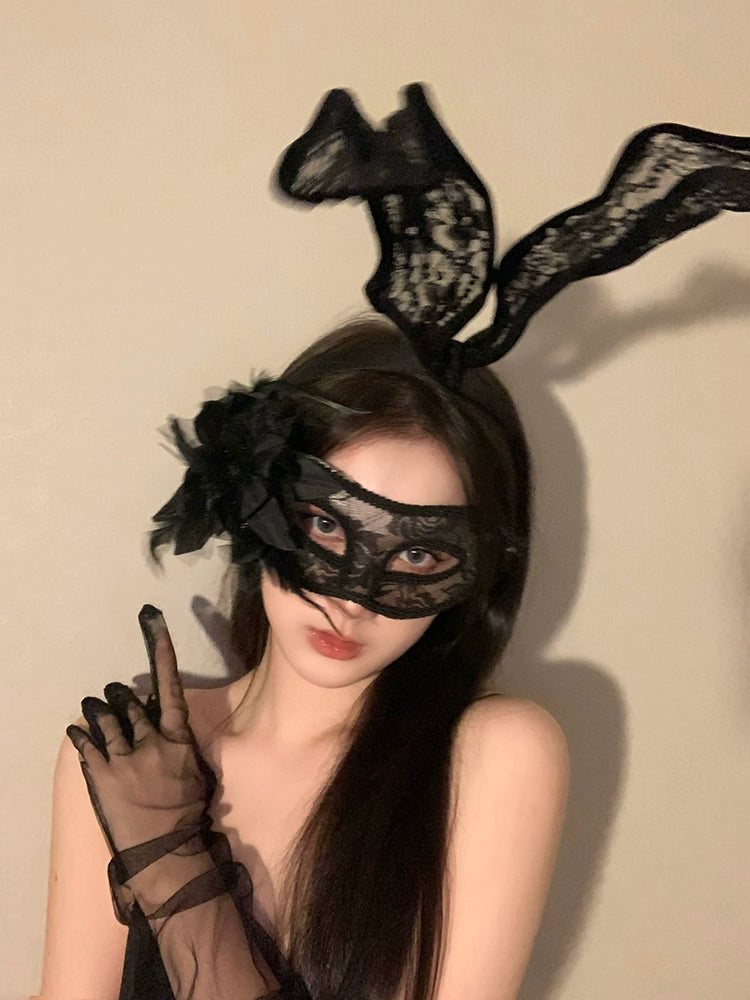 Masquerade Black Lace Bunny Ear Headband