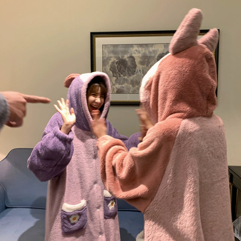 Cartoon Couple Pajamas Winter Plush Duck Loungewear Set