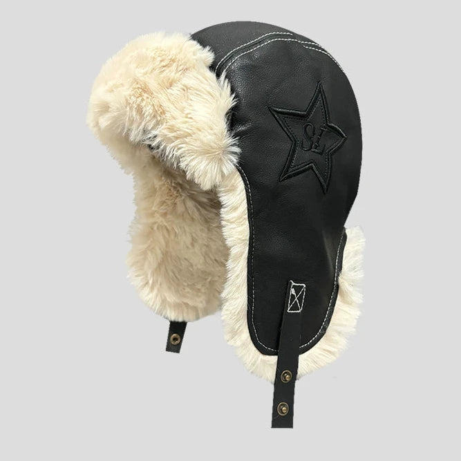 Embroidered Pentagram Flight Cap Trendy Ear Protection for Riders