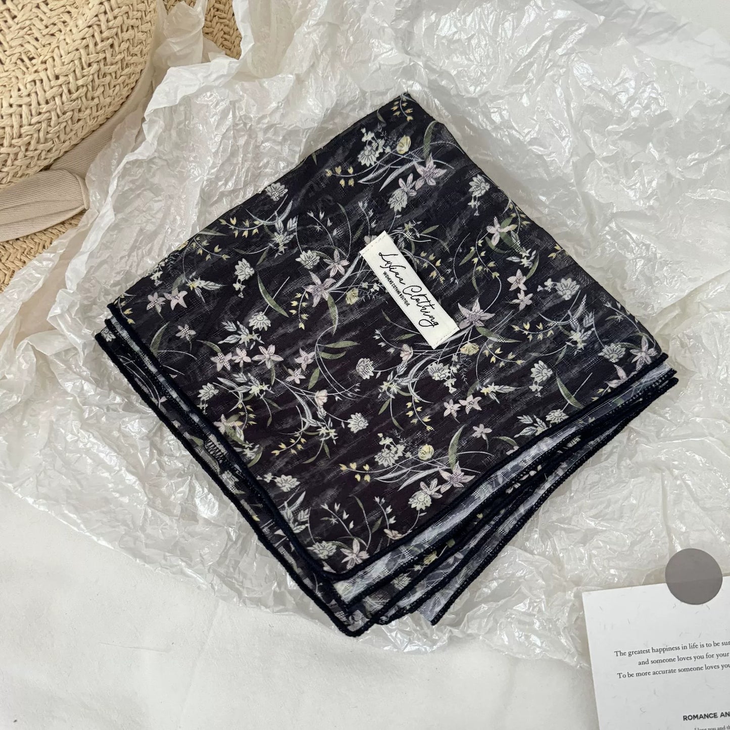 Vintage Floral Cotton and Linen Scarf