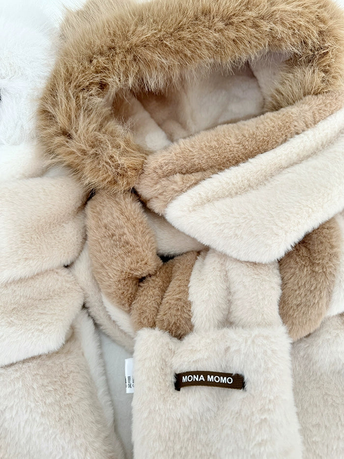 Cozy Velvet Bear Ears Winter Set - Scarf, Gloves, and Hat