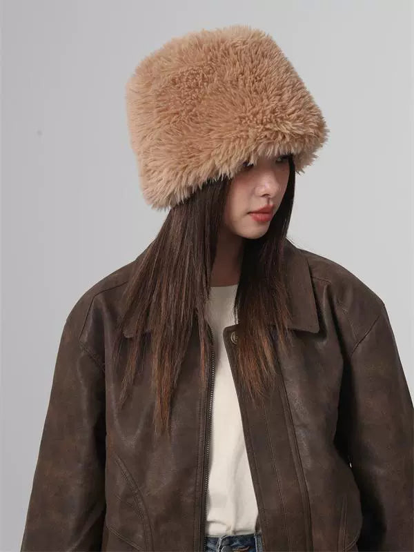 Plush Bucket Hat Soft Winter Comfort with Ear Protection
