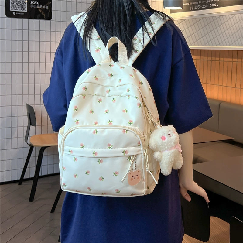 Trendy Lightweight Small Backpack - Fresh Floral Design for Students