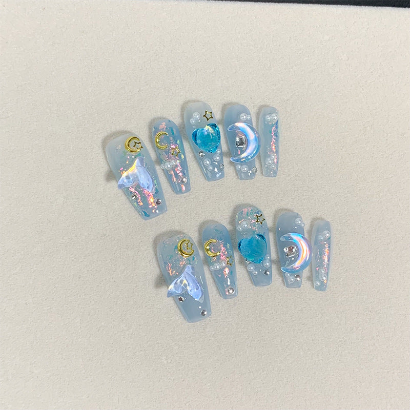 Summer Blue Ice Nail Art - 3D Love Ocean Design