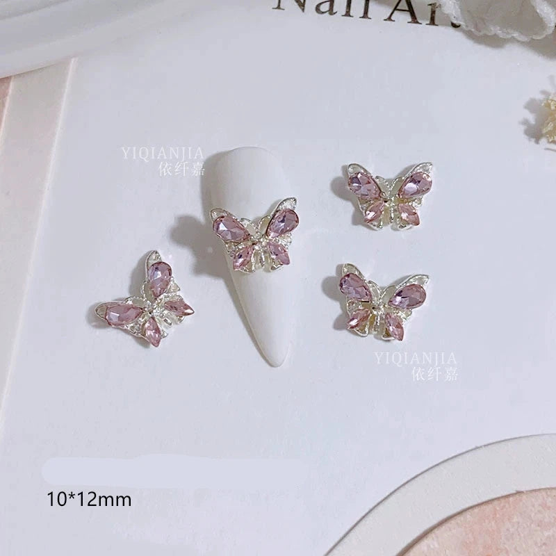 Pink Valentine's Day Nail Art Jewelry - Diamond Studded Peach Heart Butterfly