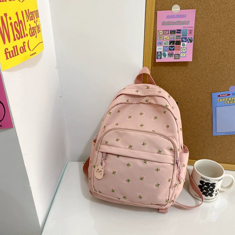 Trendy Lightweight Small Backpack - Fresh Floral Design for Students