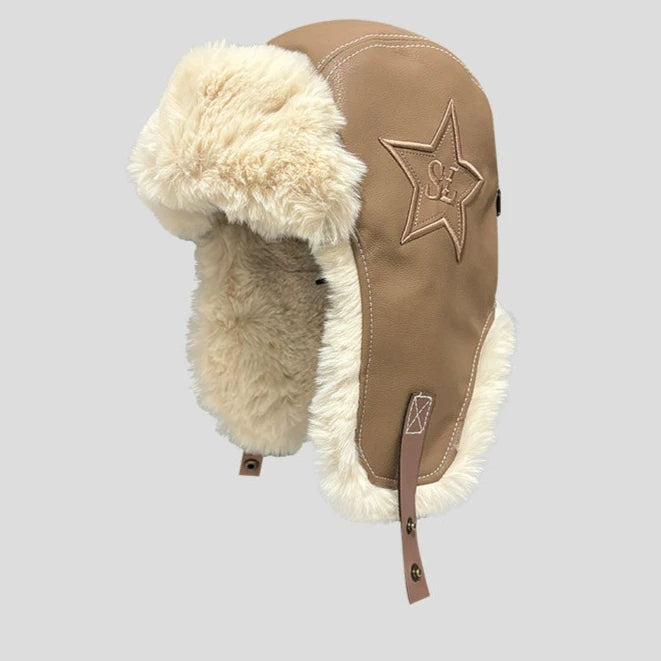 Embroidered Pentagram Flight Cap Trendy Ear Protection for Riders