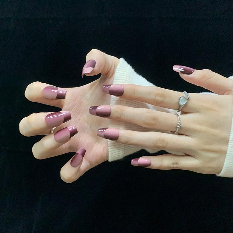 New Model Space French Ice Jelly Red Nail Stickers - Two-Color Gradient