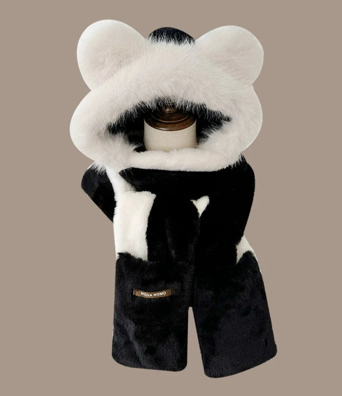 Cozy Velvet Bear Ears Winter Set - Scarf, Gloves, and Hat