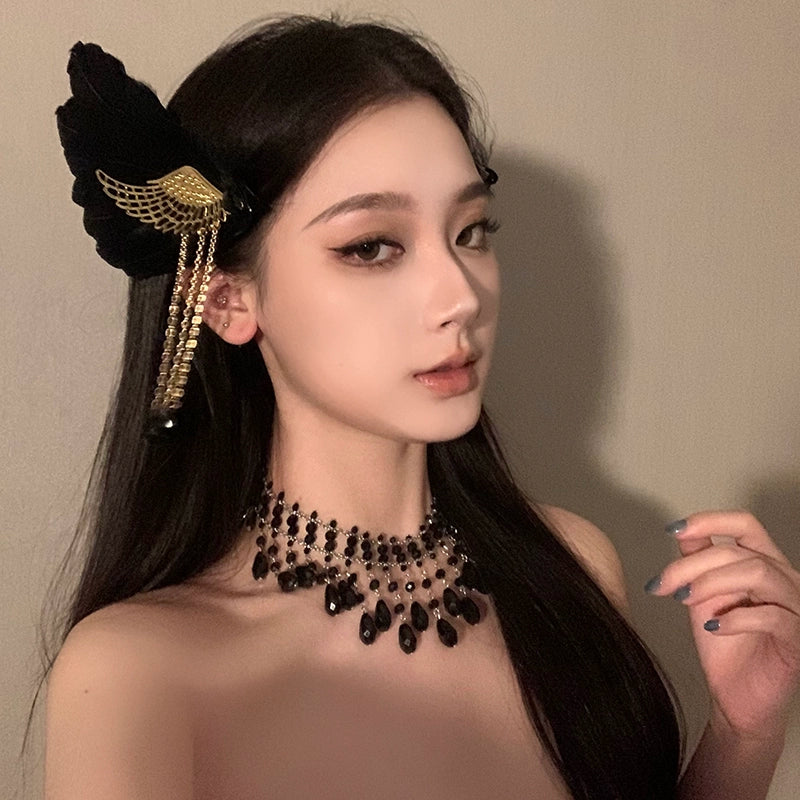 Black Feather Angel Wings Hair Clip