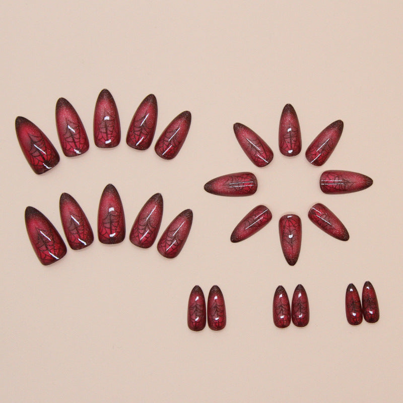 Halloween Dark Red Fake Nails