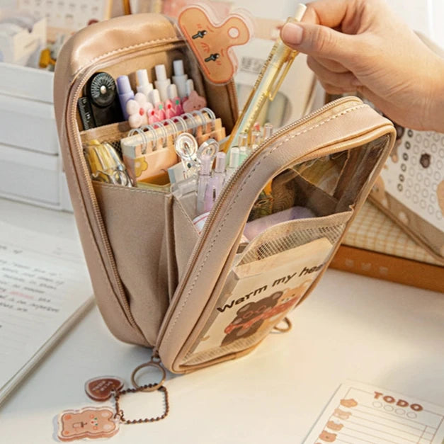 Spacious Three-Layer Pencil Case - Large Opening