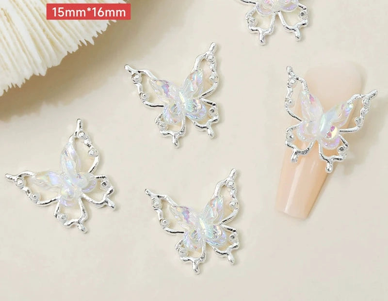 Hollow Butterfly Silver Nail Jewelry - Double Layer Aurora Design